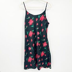 Go Softly Womens Vintage Y2K Floral Rose Print‎ Retro Pinup Mini Slip Dress L